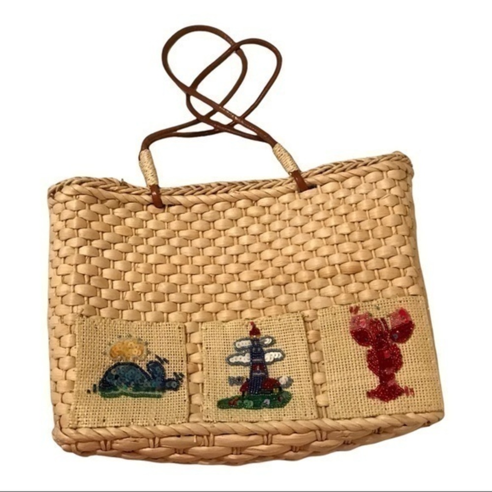 Quacker Factory Cornhusk straw sequined beach summer bag